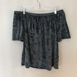 Green Crushed Velvet Off the Shoulder top